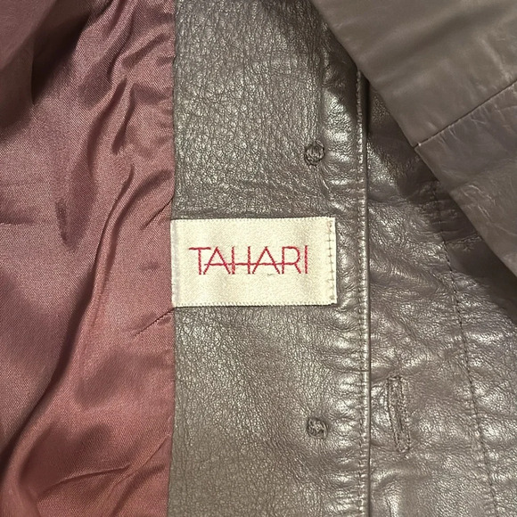 Tahari Vintage 90s Blazer Grey Leather Button Up Jacket A25 - Picture 3 of 4
